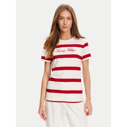 Tommy Hilfiger T-Shirt Script WW0WW45746 Czerwony Regular Fit ze sklepu MODIVO w kategorii Bluzki damskie - zdjęcie 184562227