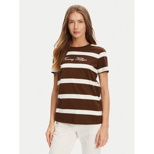 Tommy Hilfiger T-Shirt Script WW0WW45746 Brązowy Regular Fit ze sklepu MODIVO w kategorii Bluzki damskie - zdjęcie 184562246