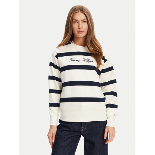 Tommy Hilfiger Bluza Script WW0WW45743 Écru Regular Fit ze sklepu MODIVO w kategorii Bluzy damskie - zdjęcie 184562277