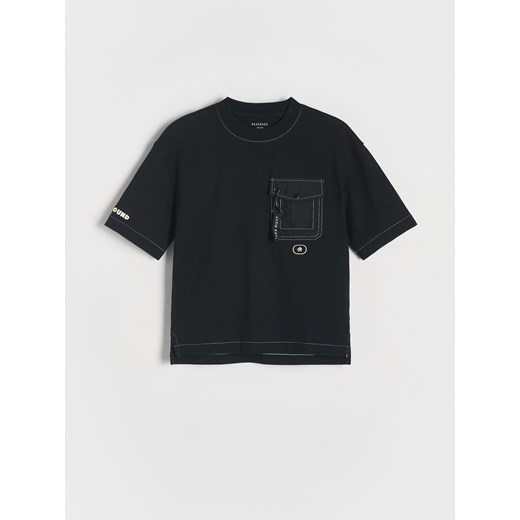 Reserved - T-shirt oversize z kieszonką - czarny ze sklepu Reserved w kategorii T-shirty chłopięce - zdjęcie 184563135
