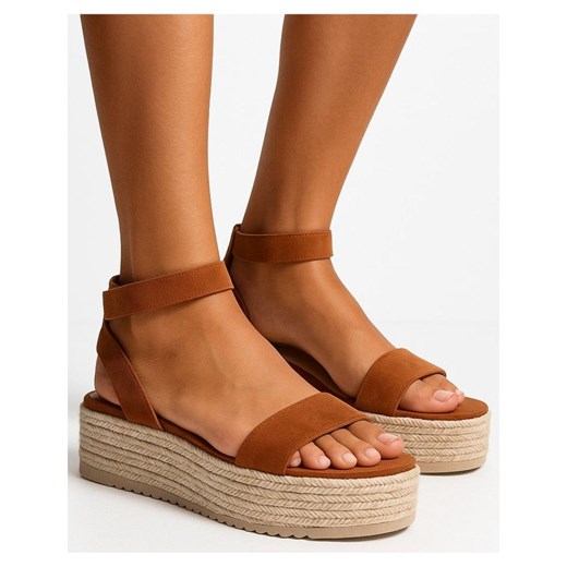 Brązowe damskie sandały na platformie /B4-1 17688 G145/ ze sklepu Pantofelek24.pl w kategorii Espadryle damskie - zdjęcie 184564836