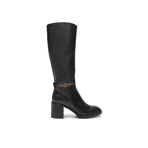 Kozaki Tommy Hilfiger Th Chain Leather Long Boot FW0FW08182 Czarny ze sklepu eobuwie.pl w kategorii Kozaki damskie - zdjęcie 184566666