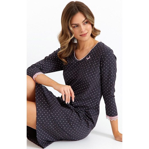 Koszula nocna damska z długim rękawem plus size 482, Kolor grafitowy-wzór, Rozmiar XXL, Cana ze sklepu Intymna w kategorii Koszule nocne - zdjęcie 184569867