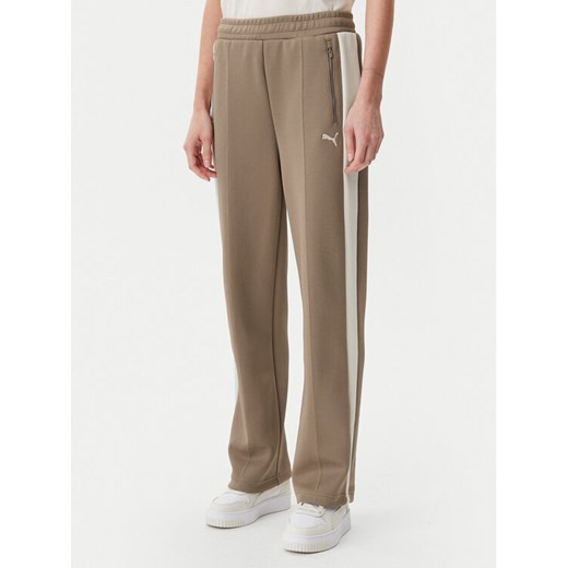 Puma Spodnie dresowe T7 Always On 629797 Brązowy Straight Fit ze sklepu MODIVO w kategorii Spodnie damskie - zdjęcie 184571376