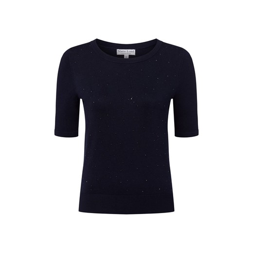 Marie Lund Damski sweter z krótkim rękawem Kobiety drobna dzianina granatowy jednolity ze sklepu vangraaf w kategorii Swetry damskie - zdjęcie 184572206