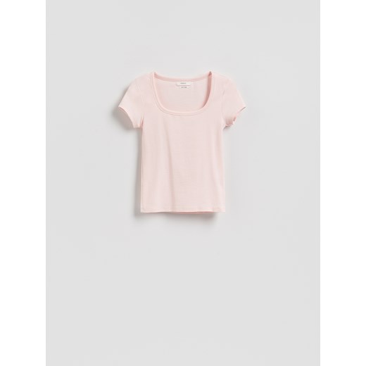 Reserved - Bawełniany t-shirt - pastelowy róż ze sklepu Reserved w kategorii Bluzki damskie - zdjęcie 184573688