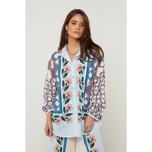 Rodier Lin Lniana koszula w kolorze błękitno-białym Rodier Lin M/L okazja Limango Polska