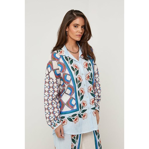 Rodier Lin Lniana koszula w kolorze błękitno-białym Rodier Lin S/M wyprzedaż Limango Polska