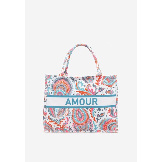 Pomarańczowa Geometryczna Torebka Shopper w Ornamentalny Wzór Alisetha ze sklepu born2be.pl w kategorii Torby Shopper bag - zdjęcie 184578296