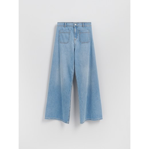 Reserved - Jeansy wide leg z naszywanymi kieszeniami - niebieski ze sklepu Reserved w kategorii Jeansy damskie - zdjęcie 184579656