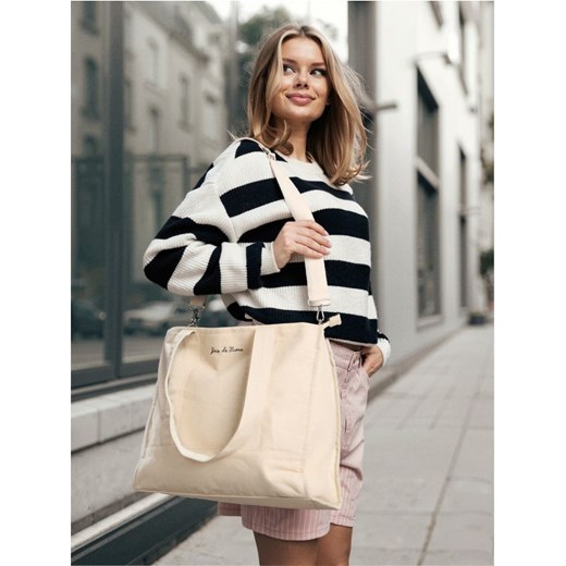 Sinsay - Duża torba na zamek z ozdobnym haftemi - kremowy ze sklepu Sinsay w kategorii Torby Shopper bag - zdjęcie 184581065
