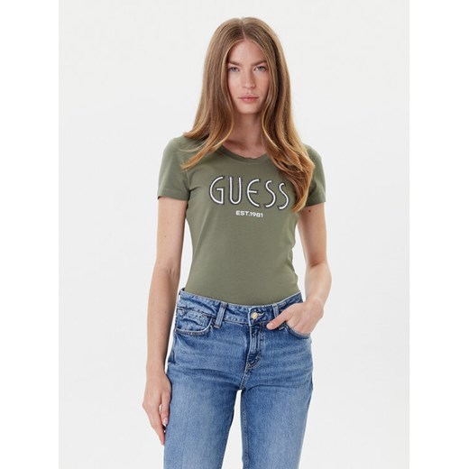 Guess T-Shirt W5YI05 J1314 Khaki Regular Fit ze sklepu MODIVO w kategorii Bluzki damskie - zdjęcie 184582005