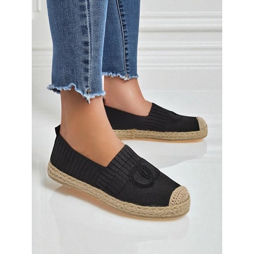 Damskie espadryle Atena czarne – płaski obcas, skóra ekologiczna zamszowa ze sklepu royalfashion.pl w kategorii Espadryle damskie - zdjęcie 184586377