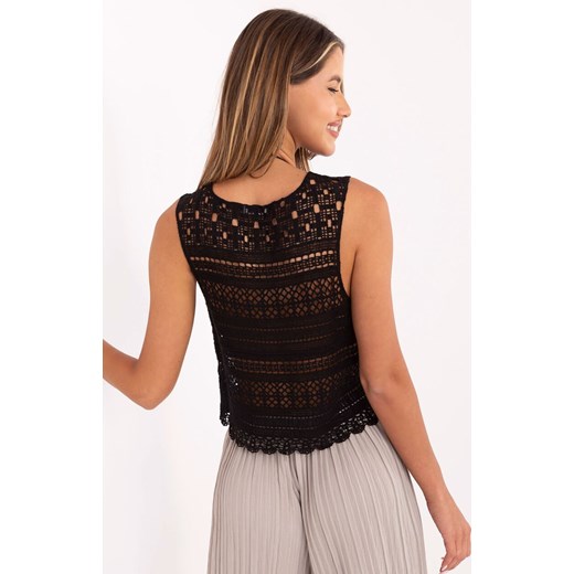 Czarny ażurowy top damski w stylu boho AT-BZ-2051C.33, Kolor czarny, Rozmiar S/M, FactoryPrice ze sklepu Intymna w kategorii Bluzki damskie - zdjęcie 184586609