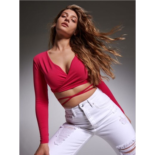 Sinsay - Crop top z wiązaniem - różowy ze sklepu Sinsay w kategorii Bluzki damskie - zdjęcie 184590505