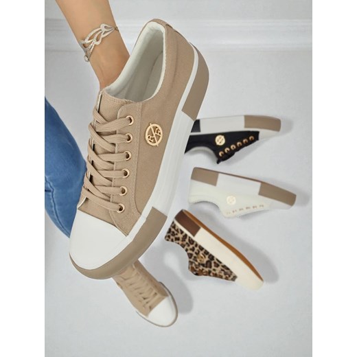 Beżowe sneakersy damskie Aurelio Canvas ze sklepu royalfashion.pl w kategorii Trampki damskie - zdjęcie 184595048