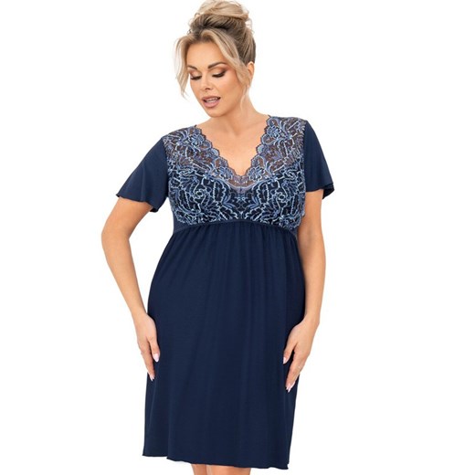 Damska koszula nocna granatowa plus size Melania, Kolor granatowy, Rozmiar 3XL, Donna ze sklepu Intymna w kategorii Koszule nocne - zdjęcie 184595549