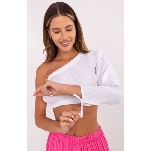 Bluzka damska biała na jedno ramię 341-BZ-5267.05, Kolor biały, Rozmiar S, Rue Paris ze sklepu Intymna w kategorii Bluzki damskie - zdjęcie 184595579