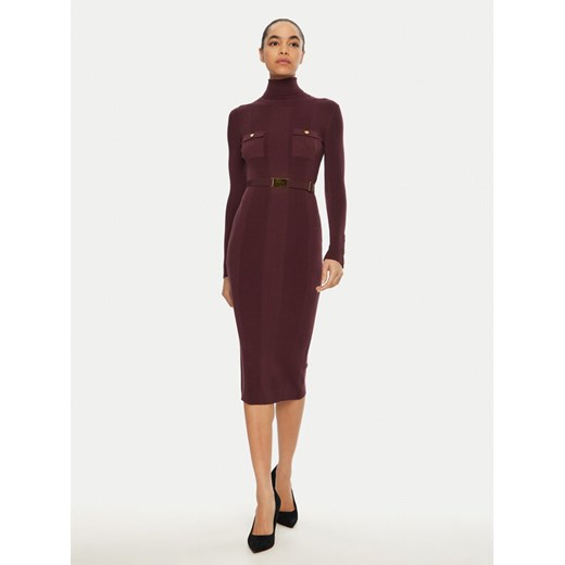 Elisabetta Franchi Sukienka dzianinowa AM-25B-46E3-V440 Bordowy Slim Fit ze sklepu MODIVO w kategorii Sukienki - zdjęcie 184596426