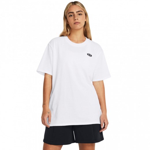 Damski t-shirt z nadrukiem Under Armour UA HW Embroid Patch Bfoss SS - biały ze sklepu Sportstylestory.com w kategorii Bluzki damskie - zdjęcie 184596845