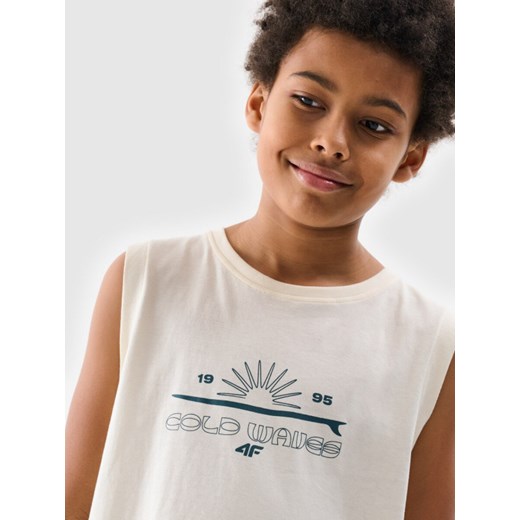 Chłopięcy top tank z nadrukiem 4F 4FJWSS25TSLEM163 - biały ze sklepu Sportstylestory.com w kategorii T-shirty chłopięce - zdjęcie 184596996