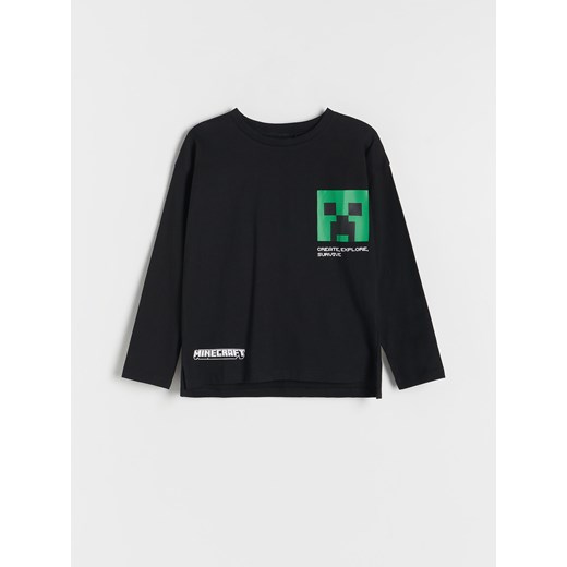 Reserved - Longsleeve oversize Minecraft - czarny ze sklepu Reserved w kategorii T-shirty chłopięce - zdjęcie 184597366