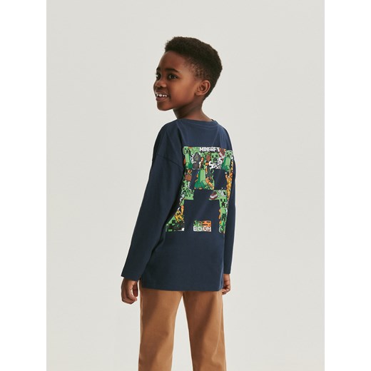 Reserved - Longsleeve oversize Minecraft - granatowy ze sklepu Reserved w kategorii T-shirty chłopięce - zdjęcie 184597446