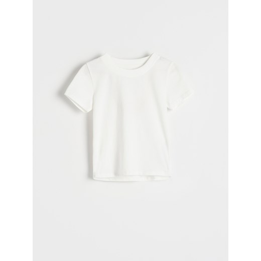 Reserved - Bawełniany t-shirt basic - złamana biel ze sklepu Reserved w kategorii Bluzki dziewczęce - zdjęcie 184597829