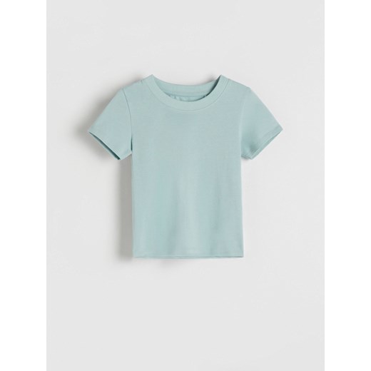Reserved - Bawełniany t-shirt basic - jasnoturkusowy ze sklepu Reserved w kategorii Bluzki dziewczęce - zdjęcie 184597835