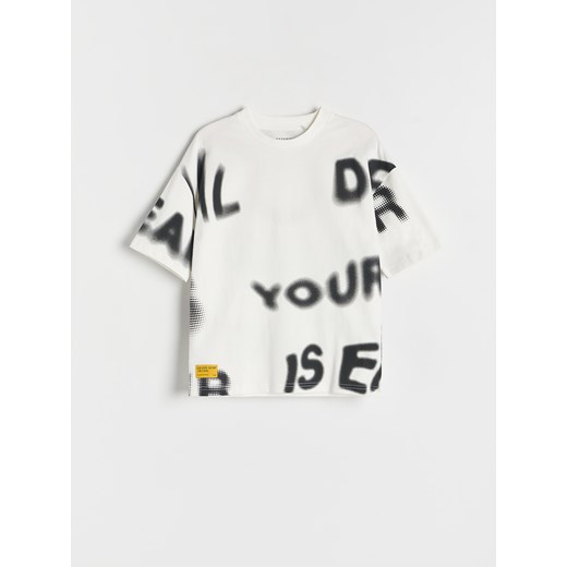 Reserved - T-shirt oversize - złamana biel Reserved 128 (7-8 lat) Reserved wyprzedaż