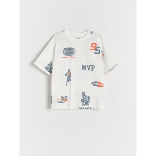 Reserved - T-shirt oversize z nadrukiem - złamana biel ze sklepu Reserved w kategorii T-shirty chłopięce - zdjęcie 184599056