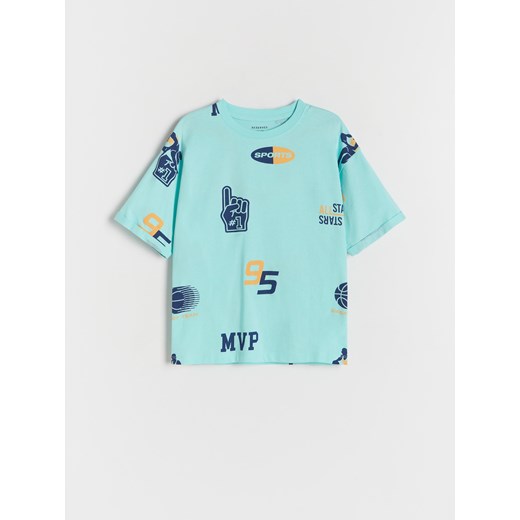 Reserved - T-shirt oversize z nadrukiem - niebieski Reserved 146/152 (10-11 lat) wyprzedaż Reserved