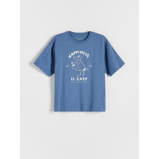 Reserved - T-shirt oversize z nadrukiem - niebieski ze sklepu Reserved w kategorii T-shirty chłopięce - zdjęcie 184599336