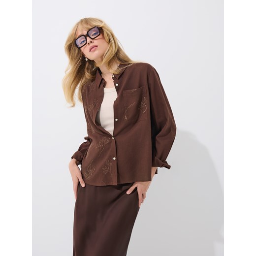 Mohito - Brązowa koszula z wiskozy i lnu - brązowy Mohito 32 Mohito