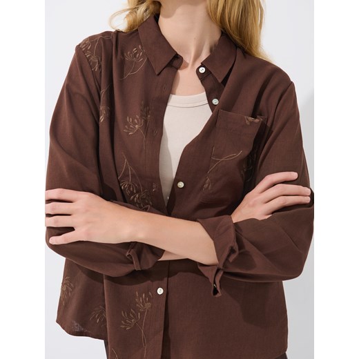 Mohito - Brązowa koszula z wiskozy i lnu - brązowy Mohito 40 Mohito