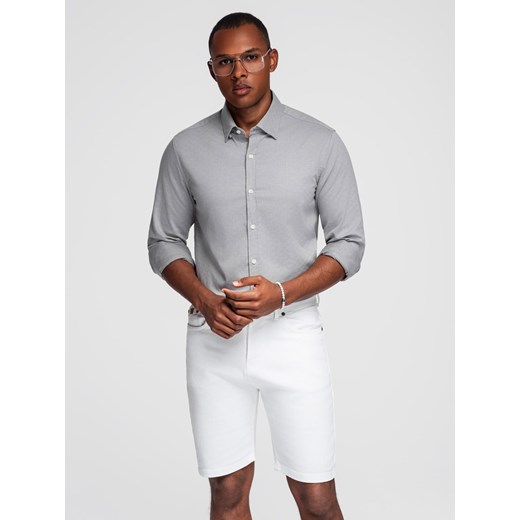 Męska koszula SLIM FIT z ozdobnej tkaniny – szara V2 OM-SHCS-0175 ze sklepu ombre w kategorii Koszule męskie - zdjęcie 184602125