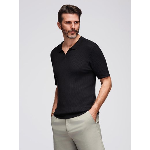 Męska koszulka polo bez guzików z otwartym kołnierzykiem – czarna V2 OM-POSS-0160 ze sklepu ombre w kategorii T-shirty męskie - zdjęcie 184602127