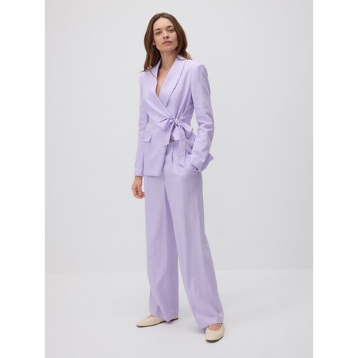 Reserved - Szerokie spodnie z dodatkiem lnu - lawendowy ze sklepu Reserved w kategorii Spodnie damskie - zdjęcie 184602349