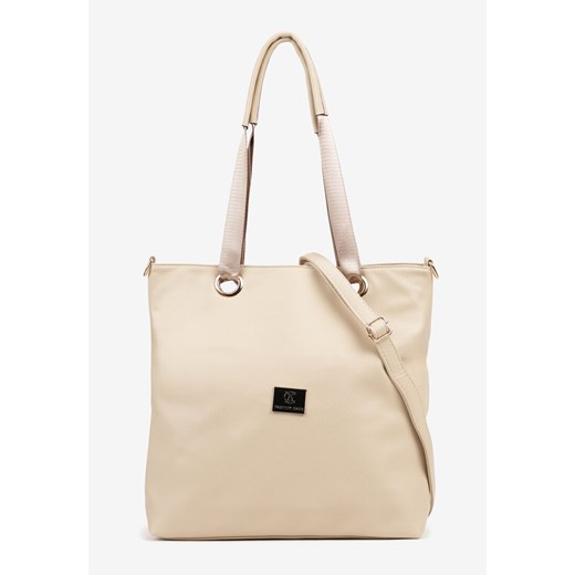 Ciemnobeżowa Torebka Shopperka z Metalicznymi Wstawkami Lanastiela ze sklepu born2be.pl w kategorii Torby Shopper bag - zdjęcie 184603728