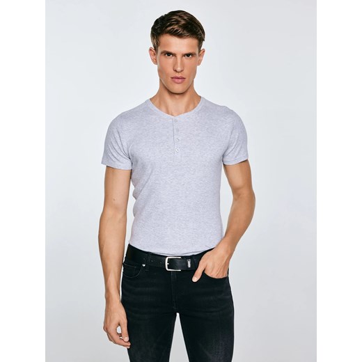 Koszulka męska z prążkowanej dzianiny szara Basicag 901 ze sklepu Big Star w kategorii T-shirty męskie - zdjęcie 184606058