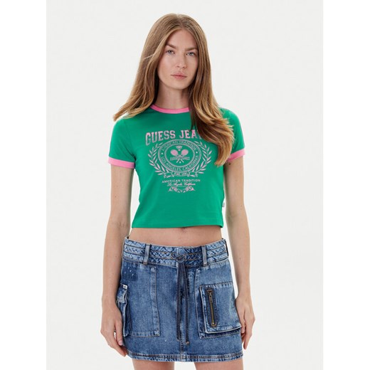 Guess Jeans T-Shirt W5YI03 J1314 Zielony Regular Fit ze sklepu MODIVO w kategorii Bluzki damskie - zdjęcie 184608126