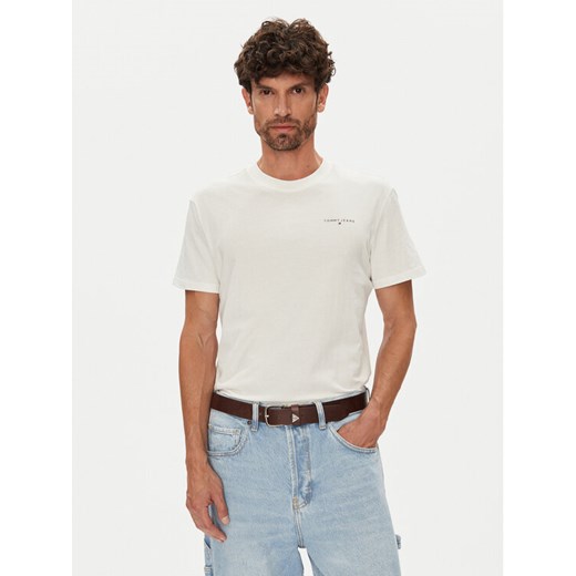 Tommy Jeans T-Shirt Linear Chest DM0DM21780 Écru Slim Fit ze sklepu MODIVO w kategorii T-shirty męskie - zdjęcie 184608366