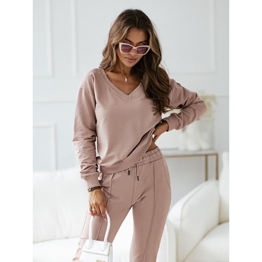 KOMPLET DRESOWY SPODNIE + BLUZA W SZPIC- CAPPUCCINO ze sklepu olika.com.pl w kategorii Dresy damskie - zdjęcie 184610179