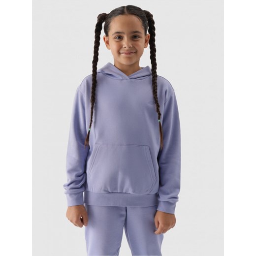 Dziewczęca bluza dresowa nierozpinana z kapturem 4F 4FJWMM00TSWSF1316 - niebieska ze sklepu Sportstylestory.com w kategorii Bluzy dziewczęce - zdjęcie 184610539