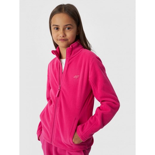 Dziewczęcy polar rozpinany bez kaptura 4F 4FJWMM00TFLEF261 - różowy ze sklepu Sportstylestory.com w kategorii Bluzy dziewczęce - zdjęcie 184610558