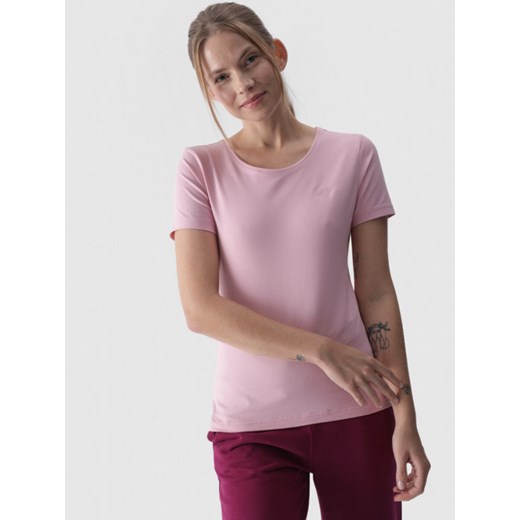 Damski t-shirt basic 4F 4FWMM00TTSHF1845 - różowy ze sklepu Sportstylestory.com w kategorii Bluzki damskie - zdjęcie 184610627