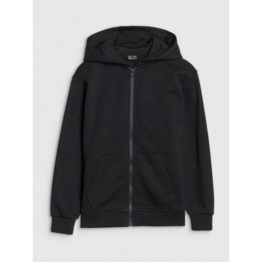 Dziewczęca bluza dresowa rozpinana z kapturem 4F 4FJWMM00TSWSF1861 - czarna ze sklepu Sportstylestory.com w kategorii Bluzy dziewczęce - zdjęcie 184611119