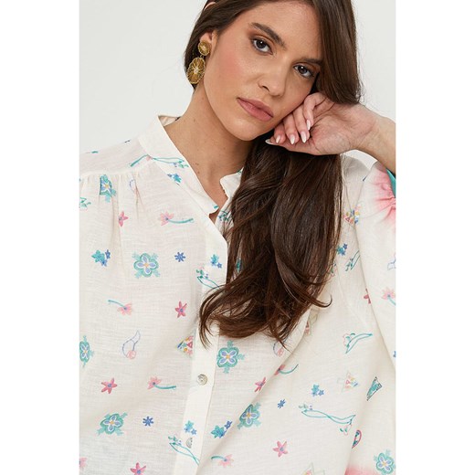 Rodier Lin Lniana bluzka w kolorze biało-turkusowym Rodier Lin S/M Limango Polska wyprzedaż