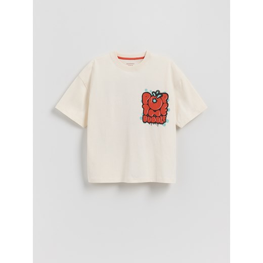 Reserved - Bawełniany t-shirt z nadrukiem - złamana biel ze sklepu Reserved w kategorii T-shirty chłopięce - zdjęcie 184616077