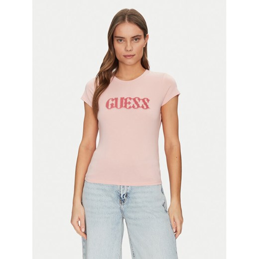 Guess T-Shirt W5GI42 J1314 Różowy Slim Fit ze sklepu MODIVO w kategorii Bluzki damskie - zdjęcie 184617286